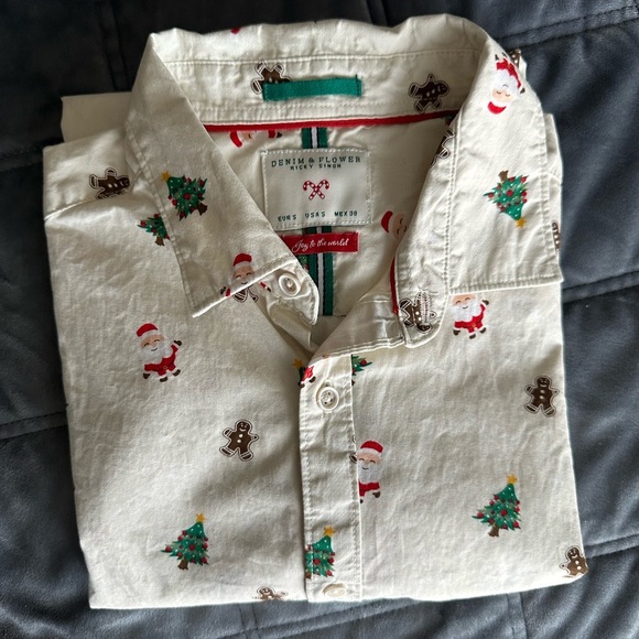 Denim And Flower Men’s Short Sleeve Button Down Curved Hem Shirt Size S - Picture 10 of 10